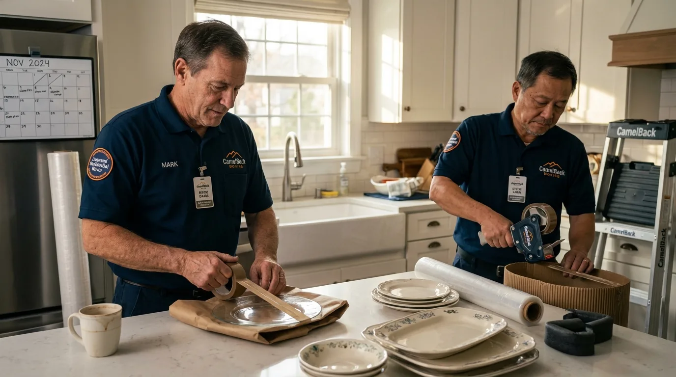 Professional crew packing kitchen dishware in Choctaw, OK